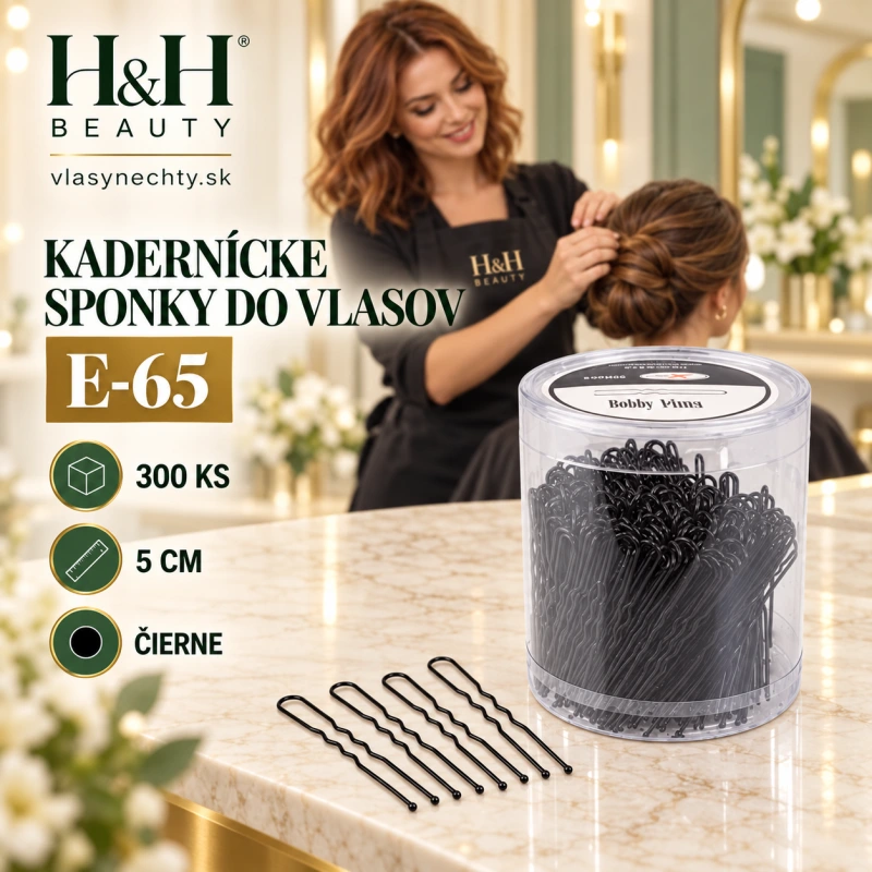 KADERNÍCKE SPONKY DO VLASOV E-65,300ks 5CM ČIERNE