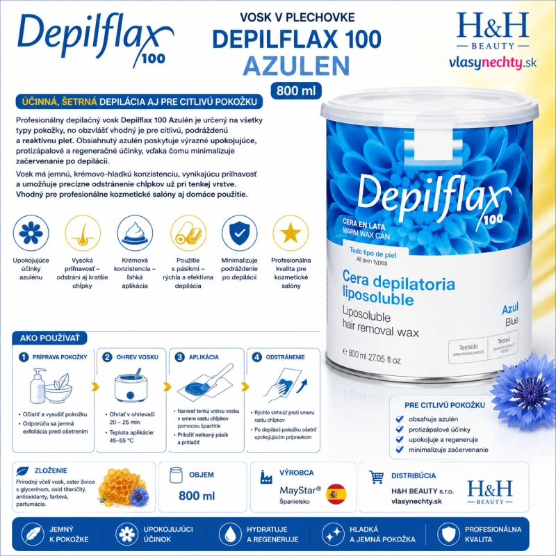 DEPILFLAX WOSK DO DEPILACJI PUSZKA 800ML AZULEN