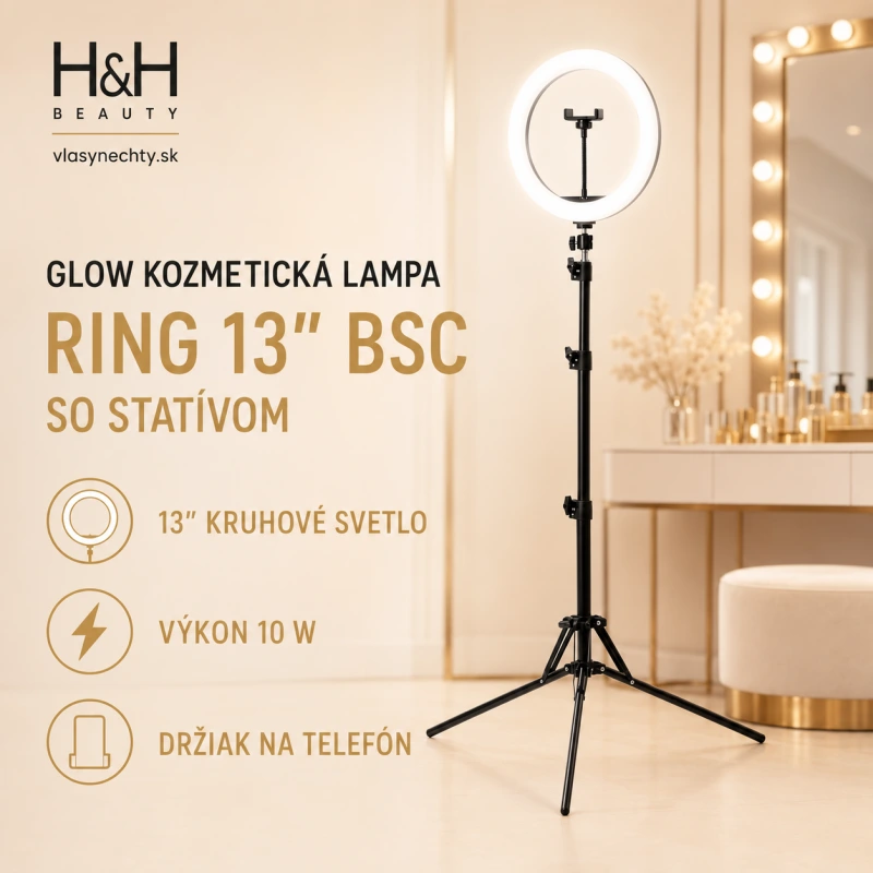 GLOW KOZMETICKÁ LAMPA NA LÍČENIE RING13" BSC SO STATÍVOM 10W