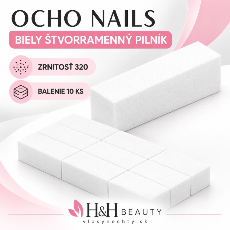 OCHO NAILS – Biely štvorramenný pilník 320 (balenie 10 ks)