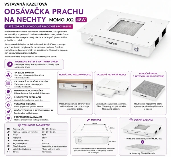 VSTAVANÁ KAZETOVÁ ODSÁVAČKA PRACHU NA NECHTY MOMO PROFESIONAL J02 BIELA 10