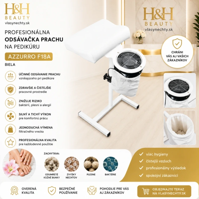 PROFESIONÁLNA ODSÁVAČKA PRACHU NA PEDIKÚRU AZZURRO F18A BIELA 5