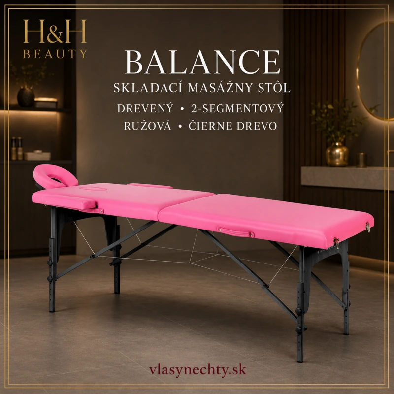 Stôl na masáž BALANCE – skladací, drevený, 2-segmentový (ružová / čierne drevo)