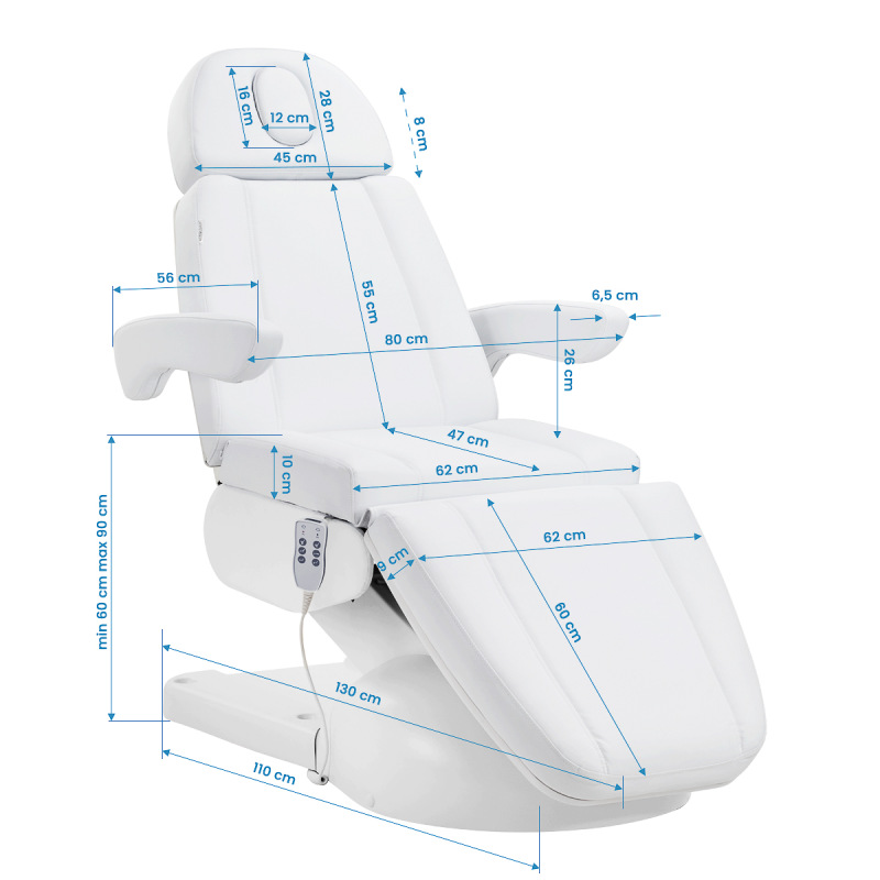 Fotel kosmetyczny elektr. Azzurro Lux 3m biały 14
