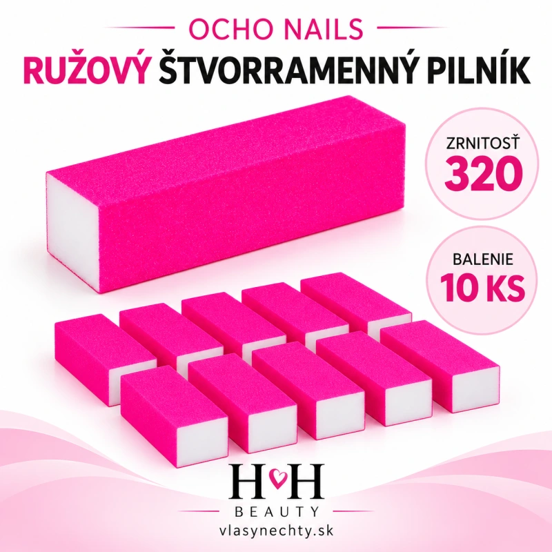 OCHO NAILS – Ružový štvorramenný pilník 320 (balenie 10 ks)