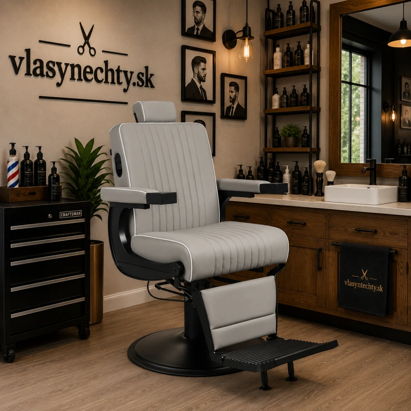 BARBERSKE KRESLO GABBIANO LEVI šedé s čiernym rámom a prešívaním na operadle