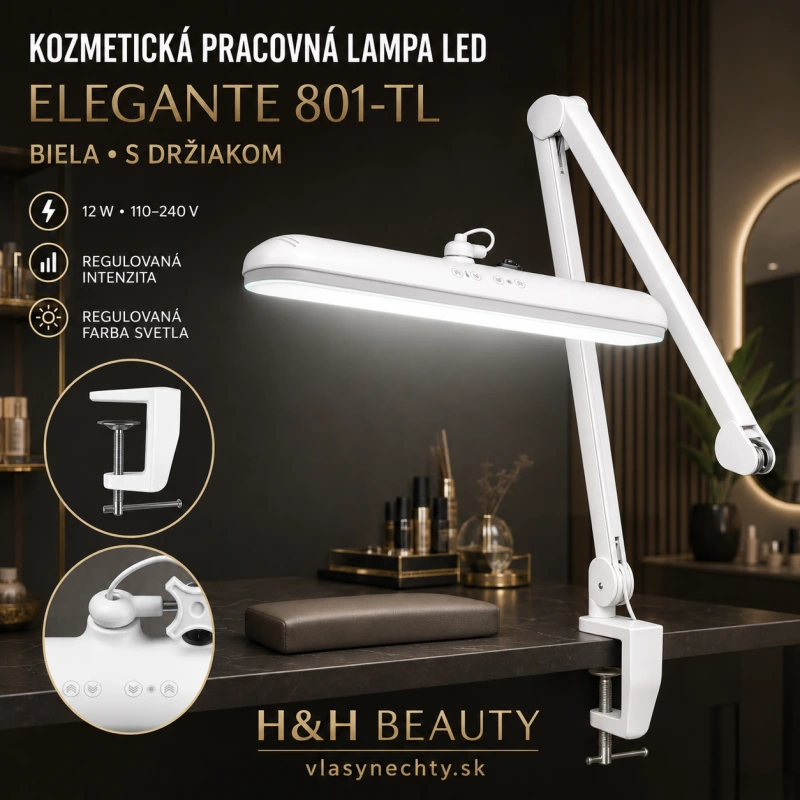 KOZMETICKÁ PRACOVNÁ LAMPA LED ELEGANTE  801-TL S DRŽIAKOM A REGULOVANOU INTENZITOU A FARBOU SVETLA