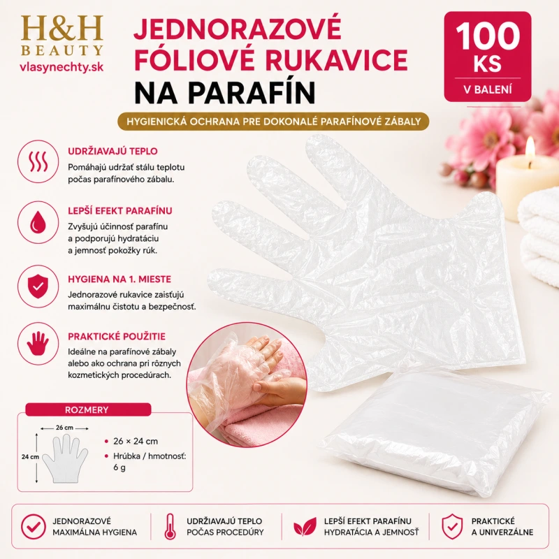 JEDNORAZOVÉ FÓLIOVÉ RUKAVICE 100 KS. 6G 26X24 2