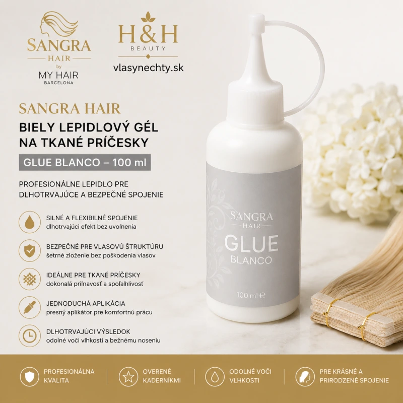 SANGRA HAIR biely lepidlový gél na tkané príčesky – Glue Blanco 100 ml
