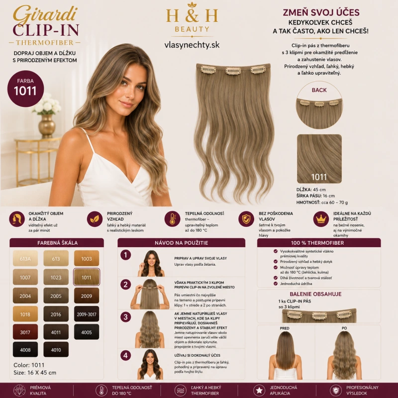 Girardi Clip in vlasy Thermofiber / 3 klip/ farba 1011
