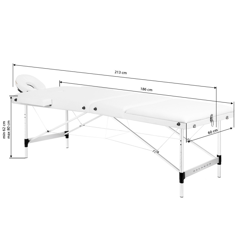 BALANCE – skladací masážny stôl, hliníkový, 3-segmentový, biely 17
