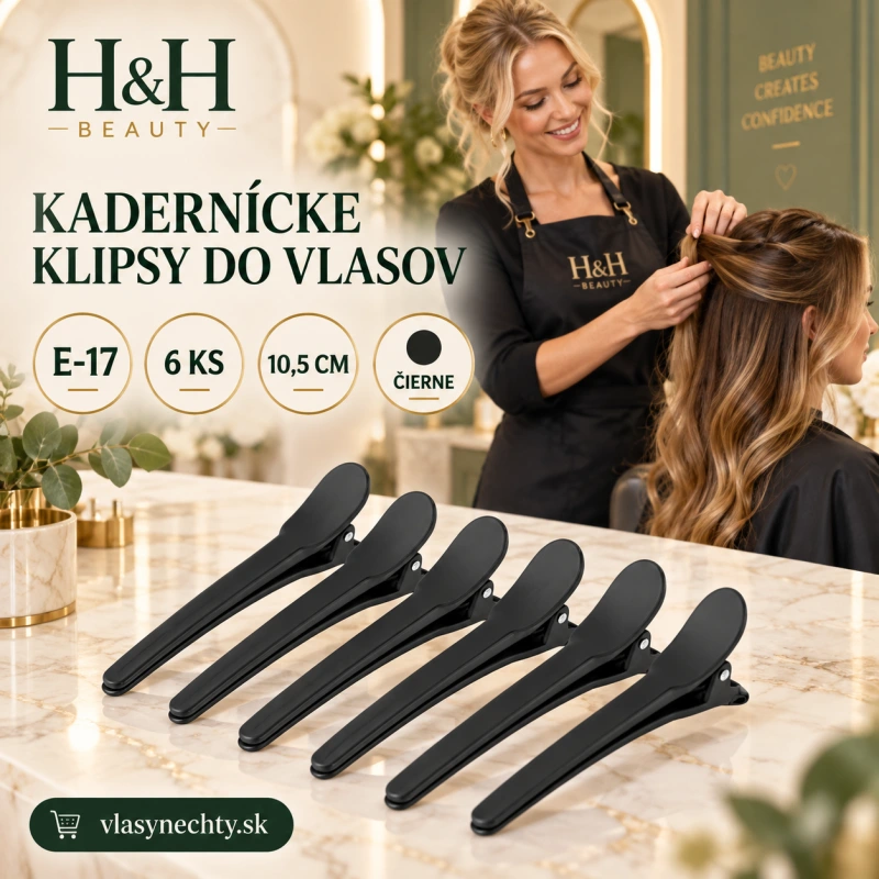 KADERNÍCKE KLIPSY DO VLASOV E-17 6ks 10,5CM ČIERNE