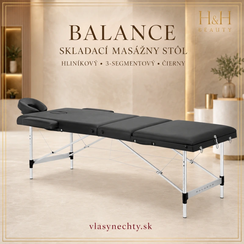 BALANCE – skladací masážny stôl, hliníkový, 3-segmentový, čierny