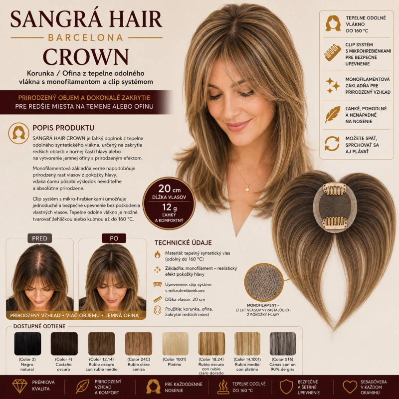 SANGRÁ HAIR – SANGRÁ HAIR – CROWN Korunka / Ofina z tepelne odolného vlákna s monofilament