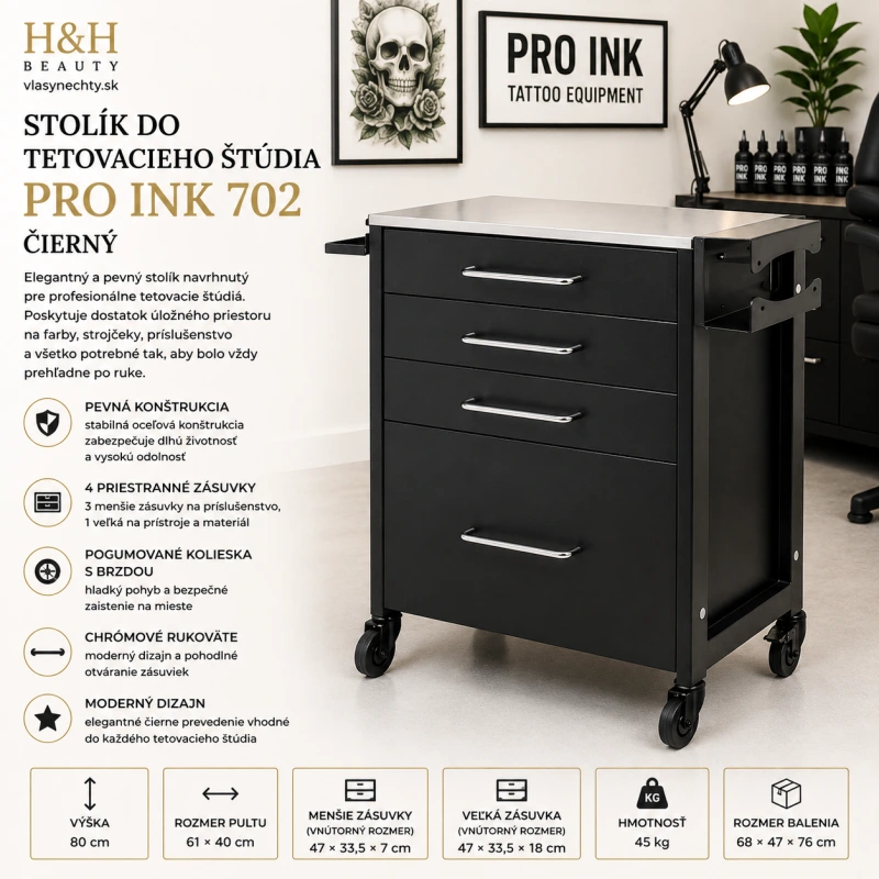 STOLÍK DO TETOVACIEHO ŠTÚDIA PRO INK 702 ČIERNY