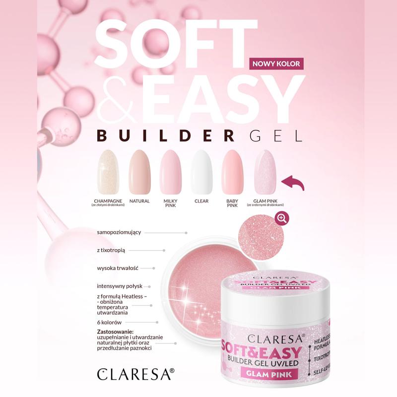 CLARESA STAVEBNÝ GÉL NA NECHTY Soft&Easy glam pink 12 g