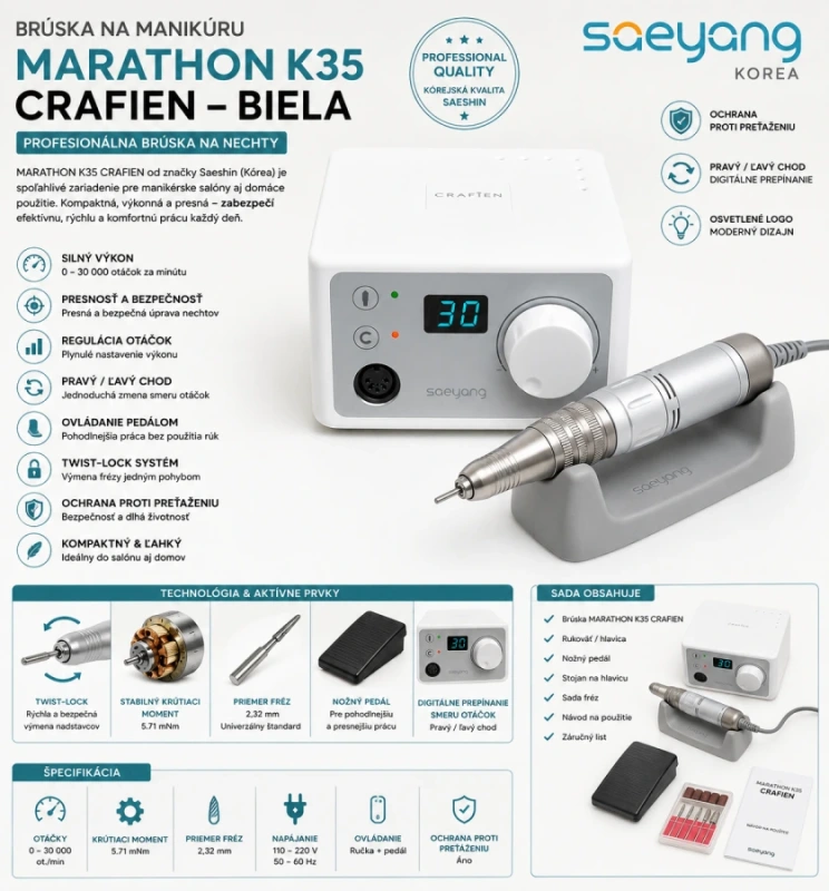 BRÚSKA NA MANIKÚRU SAEYANG MARATHON K35 CRAFIEN BIELA - 45W 8