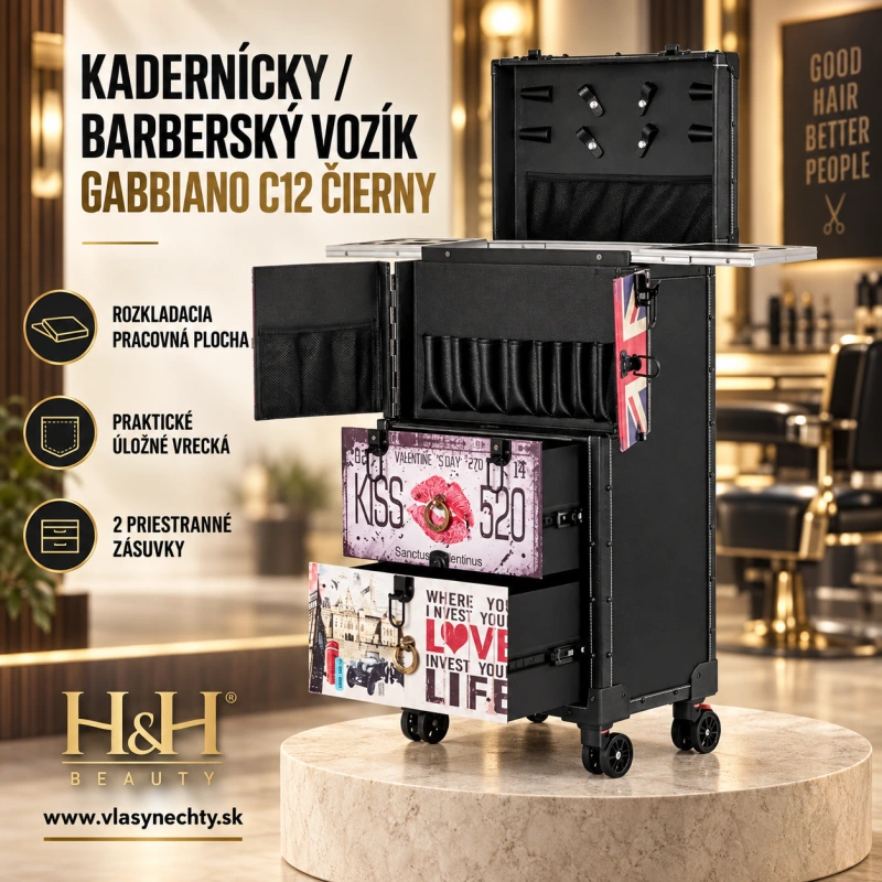 KADERNÍCKY / BARBERSKÝ VOZÍK GABBIANO C12 ČIERY