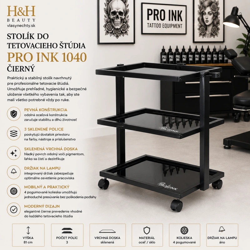 STOLÍK DO TETOVACIEHO ŠTÚDIA PRO INK 1040 ČIERNY