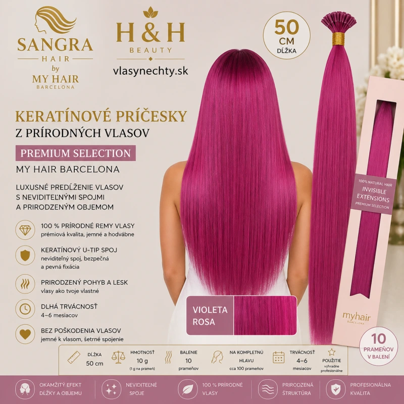 C10 Keratínové príčesky z prírodných vlasov 50 cm – My Hair Barcelona FARBA VIOLETA ROSA