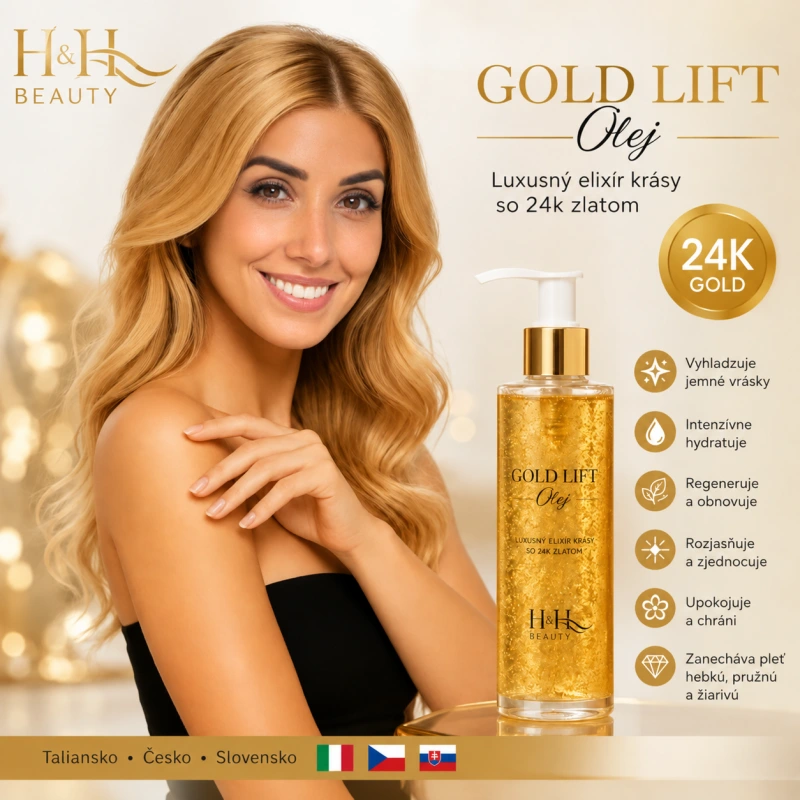 AIA GOLD & BEAUTY Gold & Lift olej s 24 k. zlatom kabinet 250 ml - pumpička zdarma