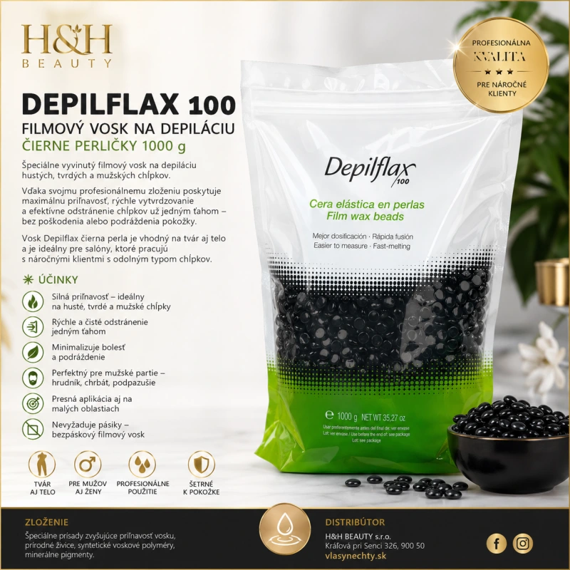 DEPILFLAX 100 FILMOVÝ VOSK NA DEPILÁCIU FILM WAX ČIERNE PERLIČKY 1000G