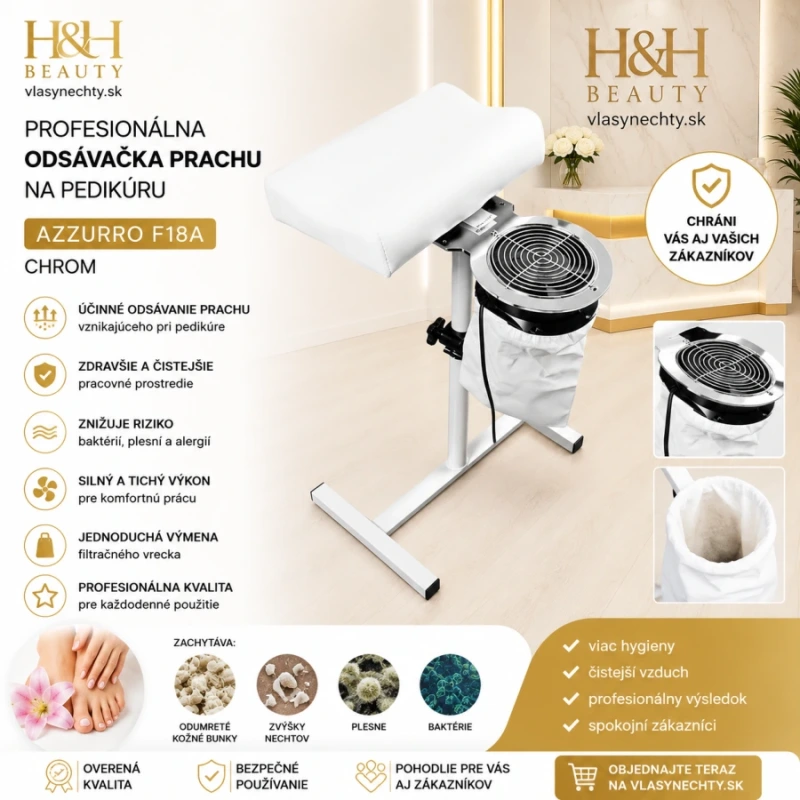 PROFESIONÁLNA ODSÁVAČKA PRACHU NA PEDIKÚRU AZZURRO F18A CHROM 5