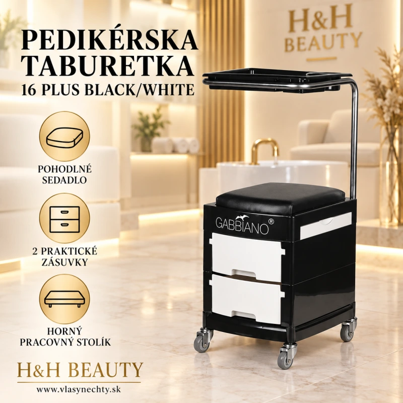 PEDIKÉRSKA TABURETKA SO STOLÍKOM 16 PLUS BLACK/WHITE