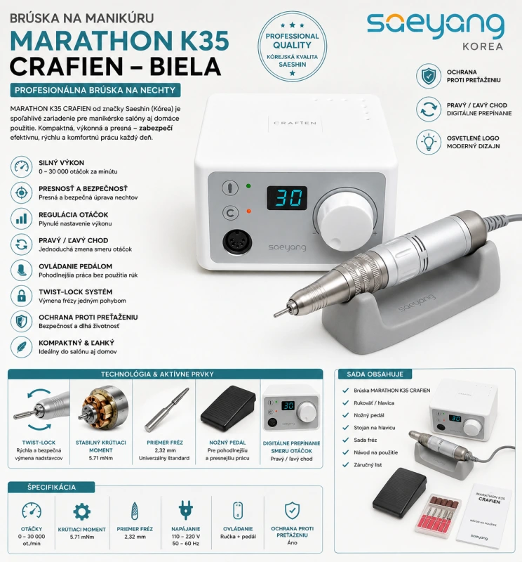 BRÚSKA NA MANIKÚRU SAEYANG MARATHON K35 CRAFIEN BIELA - 45W