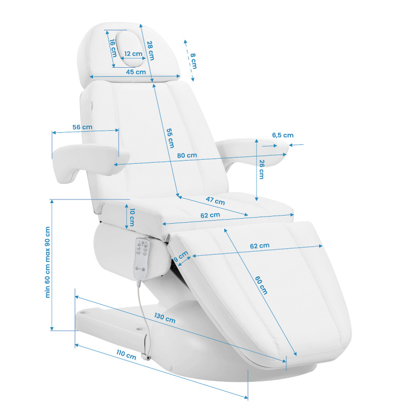 Kozmetické kreslo Azzurro Lux 3m biele s vyhrievaním 14
