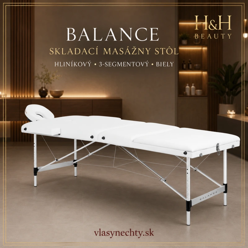 BALANCE – skladací masážny stôl, hliníkový, 3-segmentový, biely