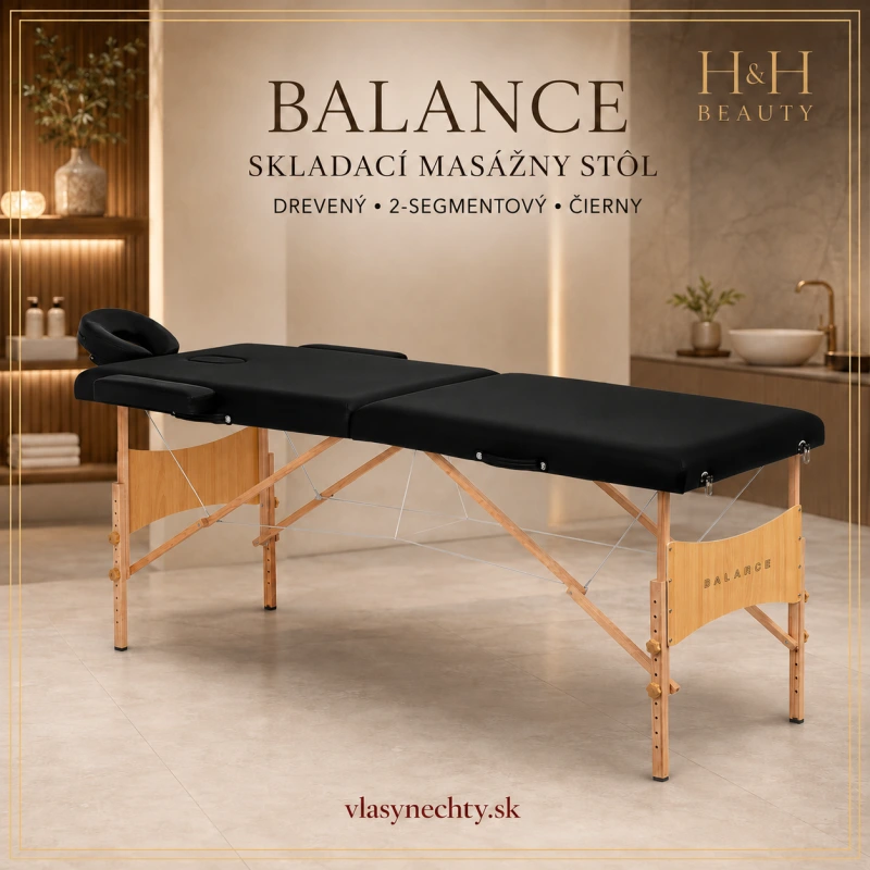 BALANCE – skladací masážny stôl, drevený, 2-segmentový, čierny