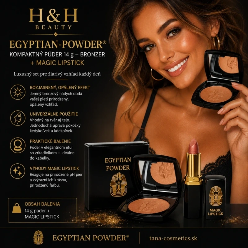 Egyptian-Powder ® - kompaktný púder 14g - bronzer so zrkadielkom + MAGIC LIPSTICK 2