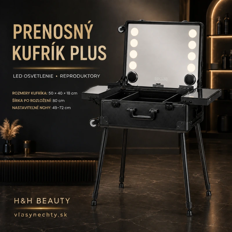 KOZMETICKÝ KUFOR ČIERNY PRENOSNÝ STOLÍK S REPRODUKTORMI PLUS 16