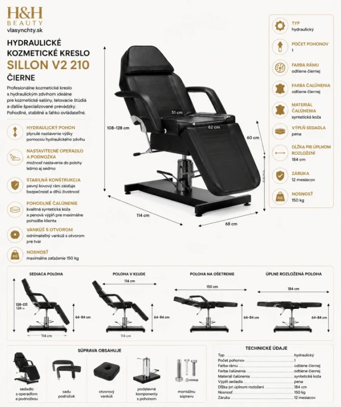 Hydraulické kozmetické kreslo Sillon v2 210 čierne 17
