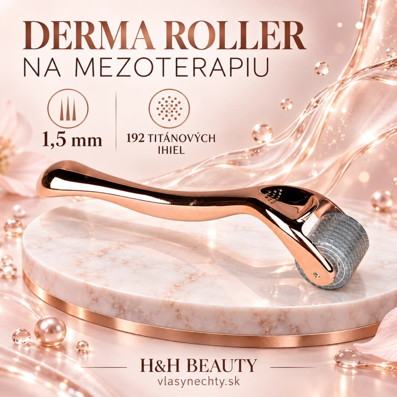 DERMA ROLLER NA MEZOTERAPIU ROSE GOLD 1,5mm 192 TITÁNOVÝCH IHIEL