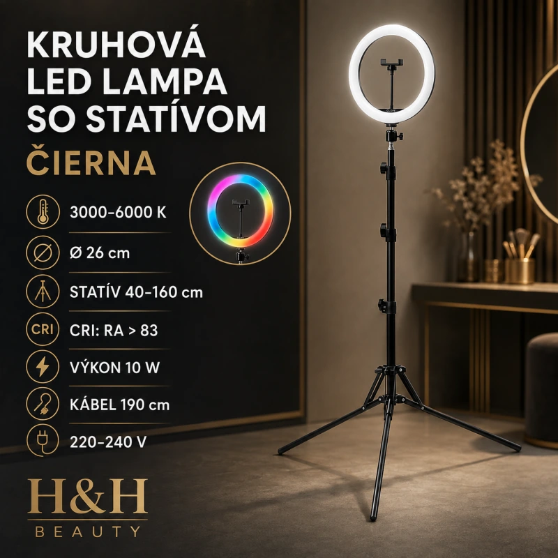 KOZMETICKÁ LAMPA NA LÍČENIE GLOW RING 10" RGB BSC SO STATÍVOM 10W