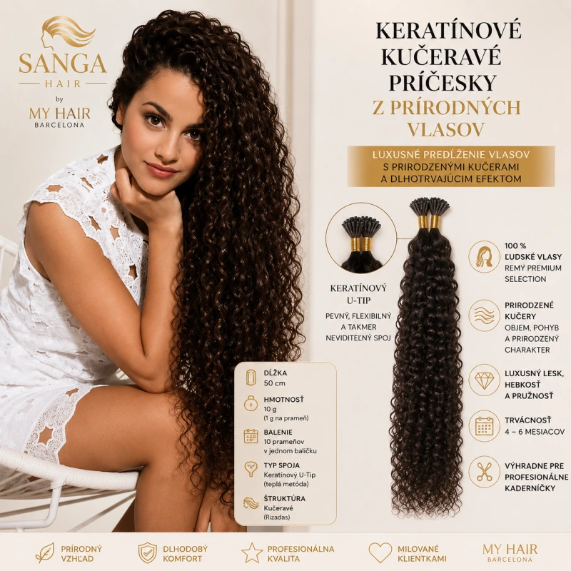 Keratínové kučeravé príčesky z prírodných vlasov – My Hair Barcelona 50 cm 10gr , 8 farieb 3