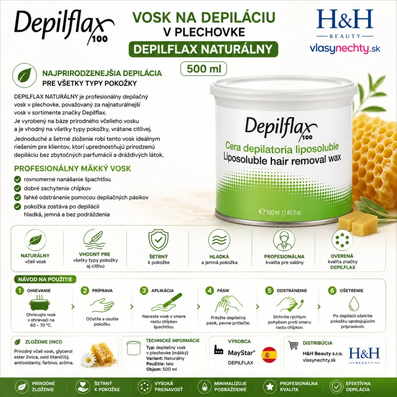 VOSK NA DEPILÁCIU V PLECHOVKE DEPIFLAX NATURÁLNY 500 ml