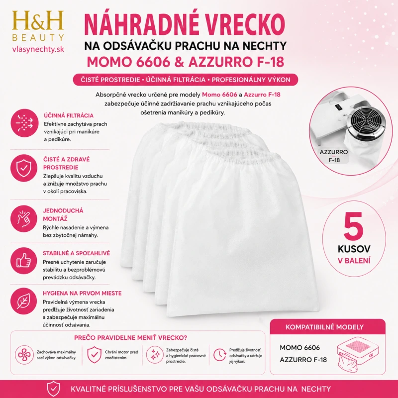 NÁHRADNÉ VRECKO NA ODSÁVAČKU PRACHU NA NECHTY Momo 6606 a Azzurro F-18 - 5 kusov
