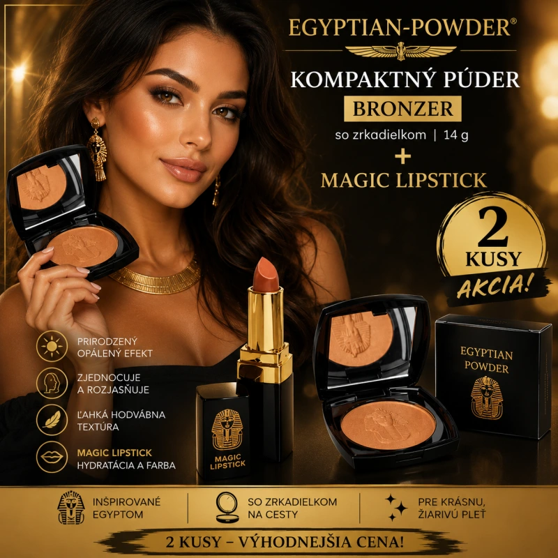 Egyptian-Powder ® - kompaktný púder 14g - bronzer so zrkadielkom + MAGIC LIPSTICK