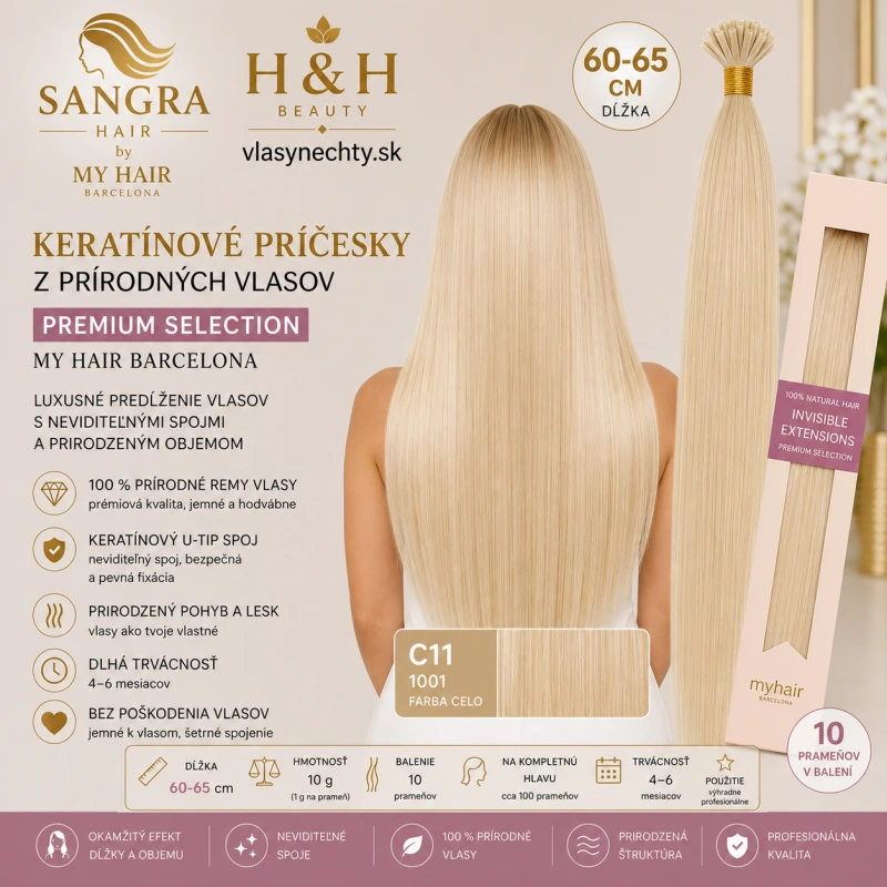 C11 Keratínové príčesky z prírodných vlasov 60-65 cm – My Hair Barcelona 1001