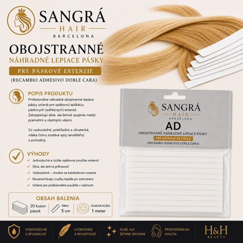 SANGRA HAIR Obojstranné náhradné lepiace pásky 20x5cm - 1m