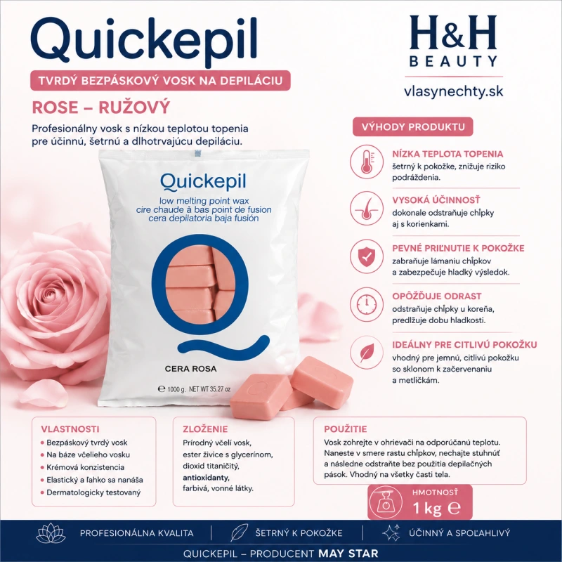 QUICKEPIL ROSE – Tvrdý bezpásikový depilačný vosk ružový 1 kg