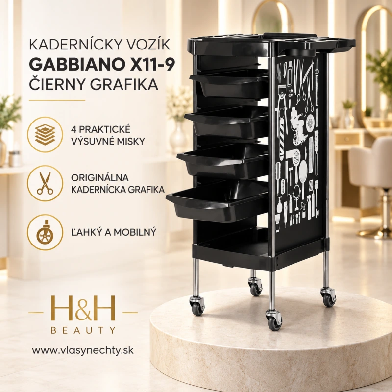 KADERNÍCKY VOZÍK GABBIANO X11-9 ČIERNY GRAFIKA
