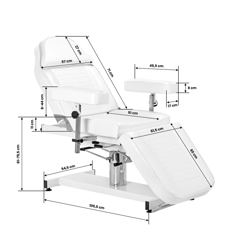 Fotel kosmetyczny hydrauliczny Sillon A 210DH z kołyską biały 15