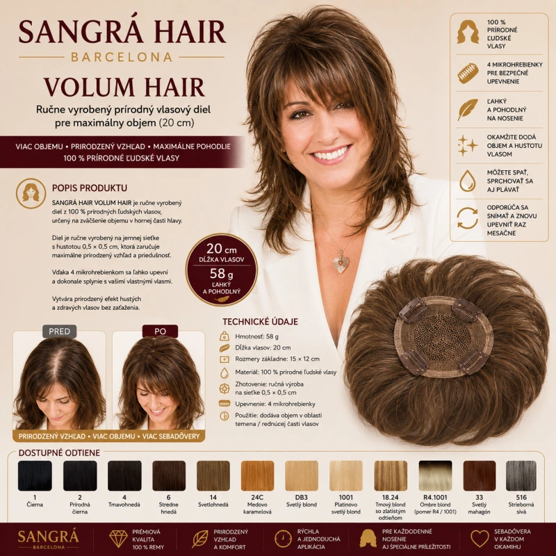 SANGRÁ HAIR – VOLUM HAIR Ručne vyrobený prírodný vlasový diel pre objem
