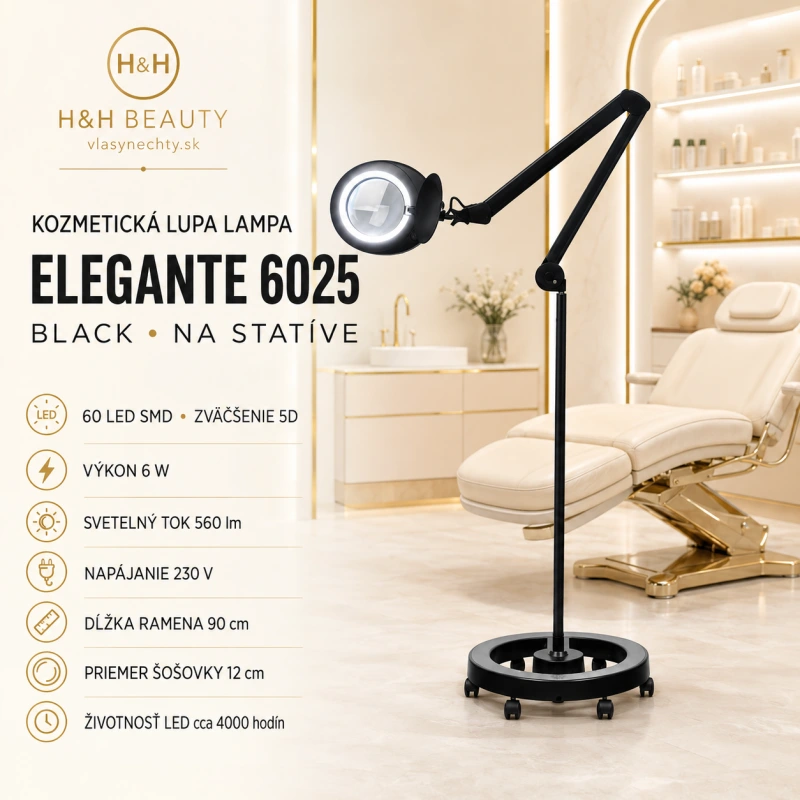 KOZMETICKÁ LUPA LAMPA ELEGANTE 6025 60 LED SMD 5D BLACK NA STATÍVE