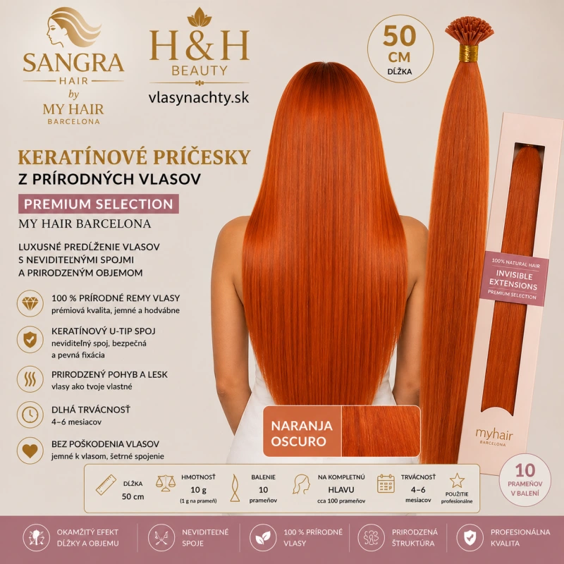 C10 Keratínové príčesky z prírodných vlasov 50 cm – My Hair Barcelona FARBA NARANJA OSCURO