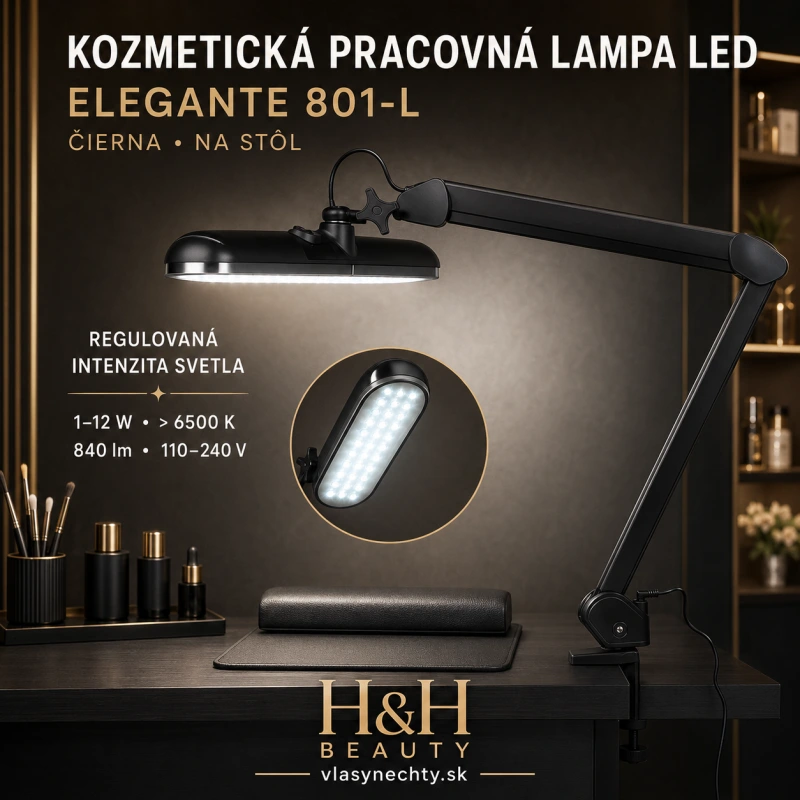 KOZMETICKÁ PRACOVNÁ LAMPA LED ELEGANTE 801-L NA STÔL S REGULOVANOU INTENZITOU SVETLA ČIERNA